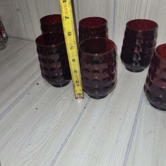 Vtg 70s Red Bubble Glasses Retro Barware Groovy Juice Tumblers Set Of 6 Gothic - Picture 5 of 8